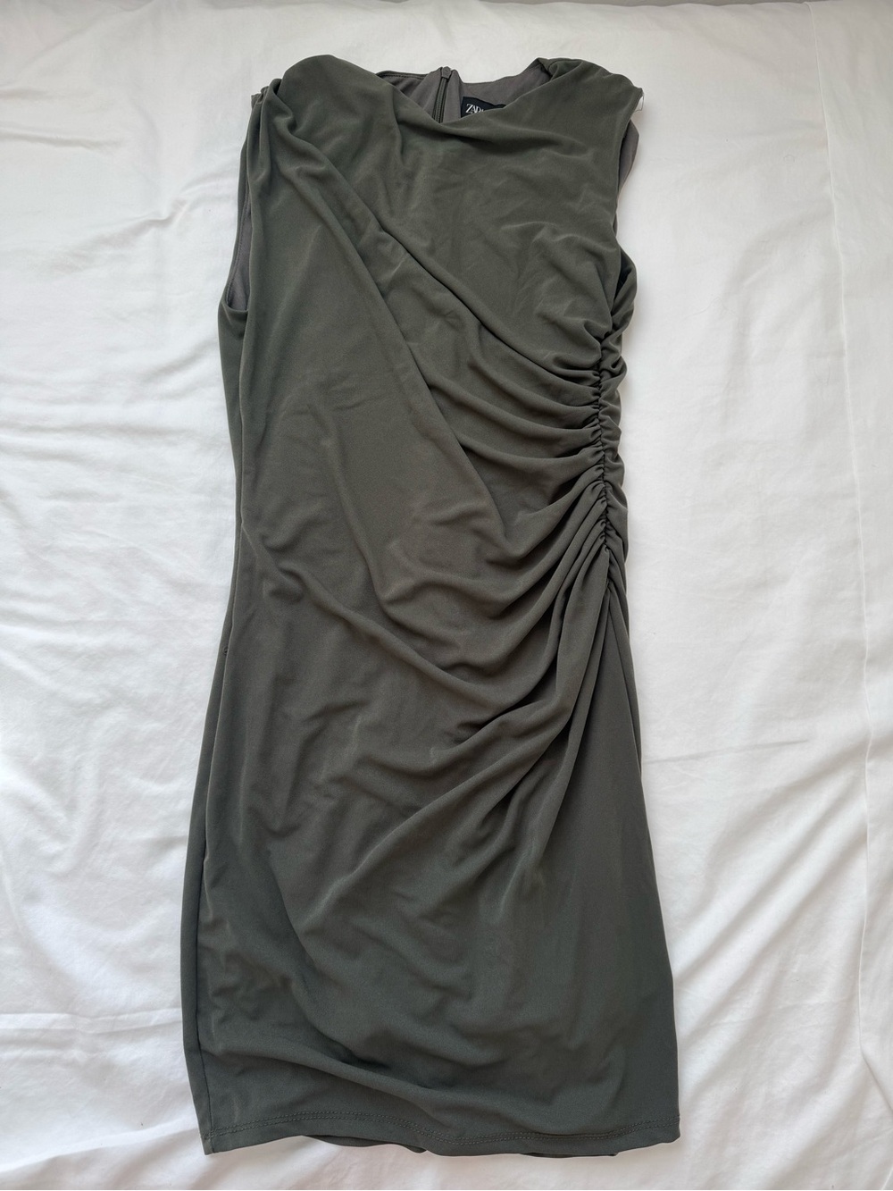 Sleeveless Olive Grayish Ruched Side Dress